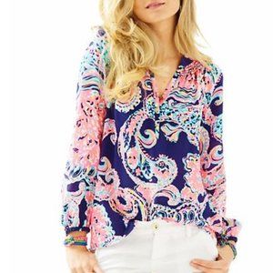 Lilly Pulitzer For The Halibut Silk Coral & Paisley Elsa Top XS